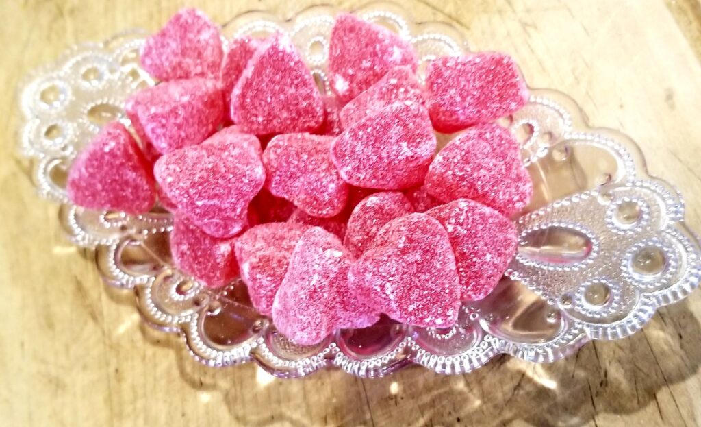 Candy Dish with Gumdrops! Red Hearts!